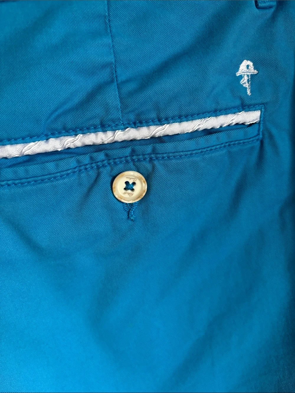 Robert Graham white trim Teal Turquoise Blue Shorts 34 leather label Classic Fit